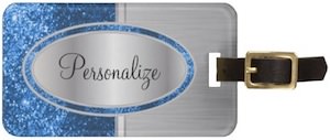 Blue Glitter Luggage Tag