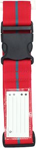 Red luggage strap with ID tag