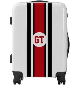 Black And Red Striped Monogram Suitcase
