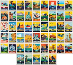 50 US States Sticker Pack