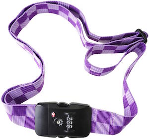 Purple suitcase strap with lock