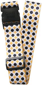Mustard Colored Luggage Strap With Black And White Dots