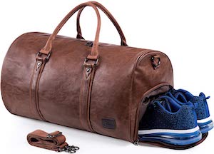 Fake Leather Travel Duffle Bag With Shoe Pouch